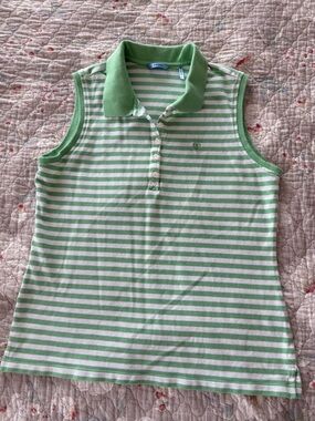 Izod Green & White Striped Sleeveless Polo